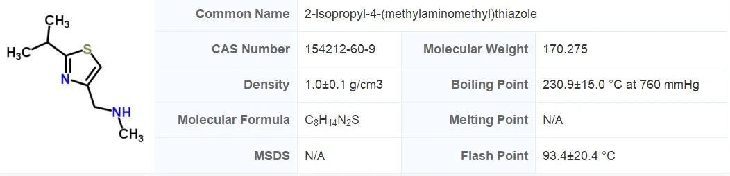 2-Isopropyl-4- (methylaminomethyl) Thiazole; CAS154212-60-9
