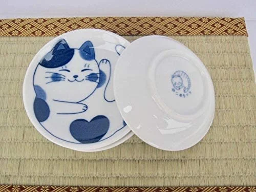 Japanese Small Plate Set Ceramic Cute Cats Design Appetizer Dessert Sushi Sauce 3.94 X 0.8 Inches Set of 4